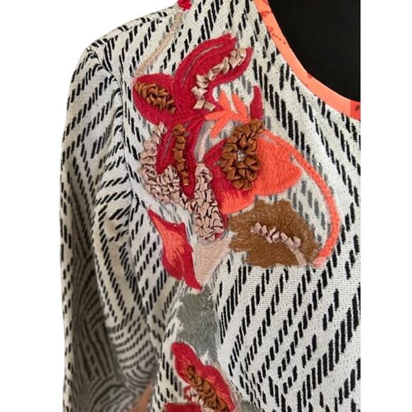 Chico’s Open Front Embroidered Jacket Size 2P Petite (US 12P) Boho Floral Accent - Picture 3 of 7